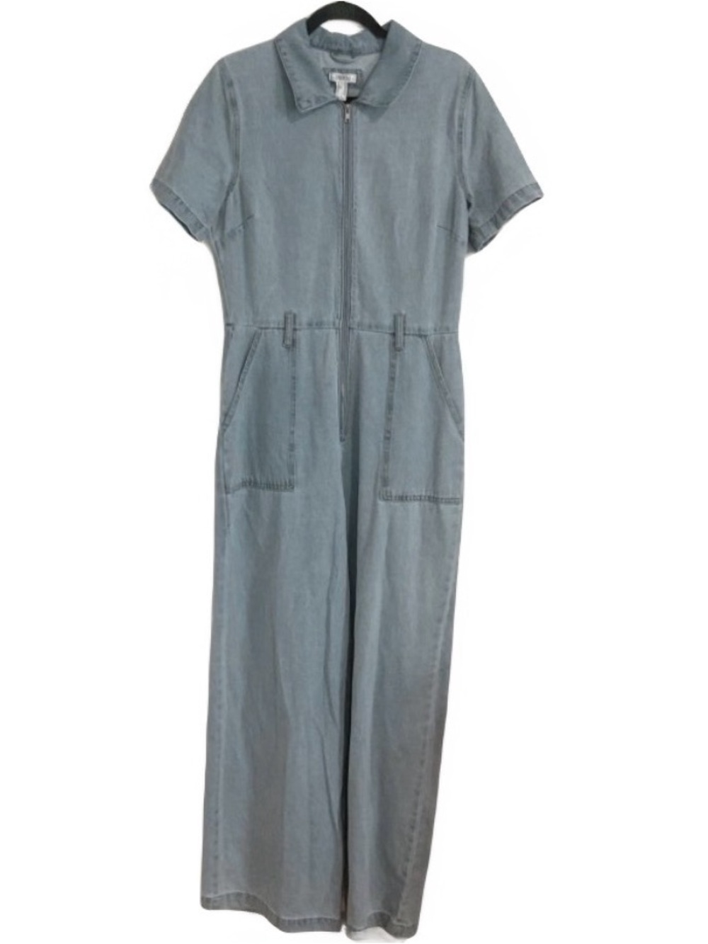 Forever 21 Light Blue Denim Short-Sleeve Zip Front Jumpsuit